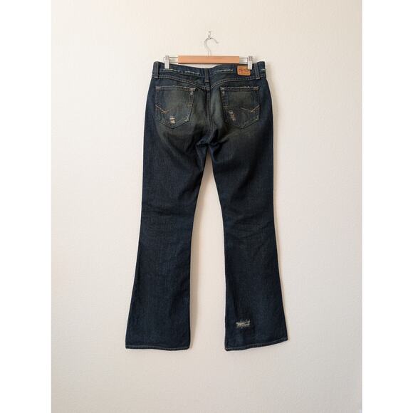 BKE Buckle Denim Jeans Low Rise 31x35.5 Tall Dark Wash Flared Y2K Distressed - Picture 3 of 10